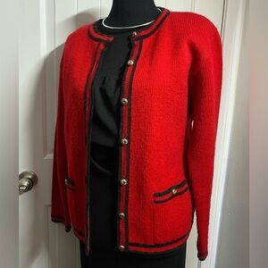 Women red cardigan